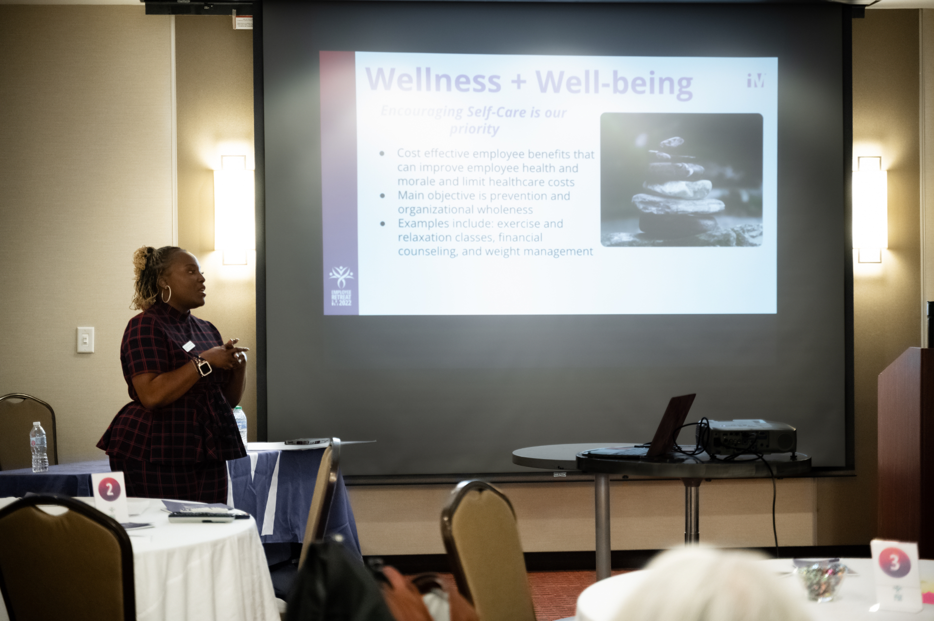 Cam presenting on wellness and well-being